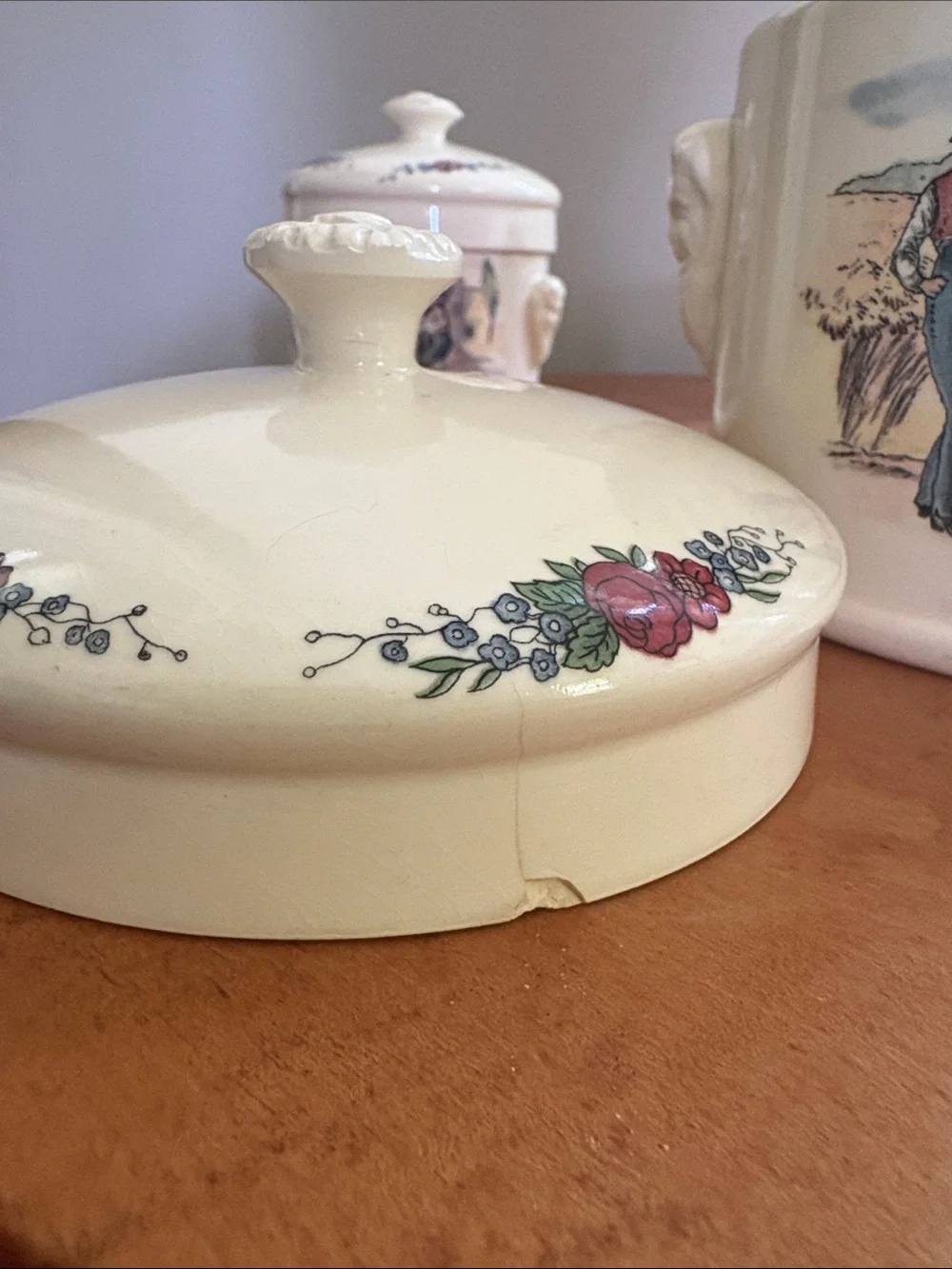 Vintage Illustrated Ceramic Canister Set — Cream with Multicolor Scene